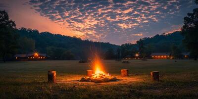 Fire Burning in Field With Sky Background photo