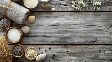 Diverse Collection on Wooden Table photo