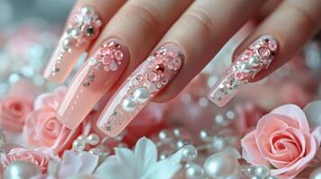 Row of Colorful Nails With Flower Designs photo