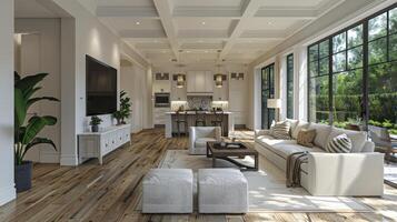 Cozy Living Room With Furniture and Large Windows photo