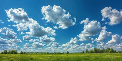 Green Field and Trees Under Blue Sky photo