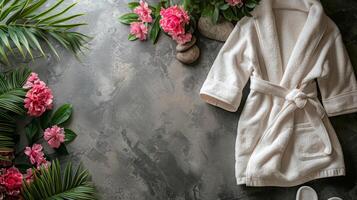 Bathrobe, Pink Flowers, and Shoes photo