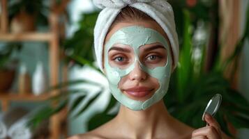 Woman Wearing White Face Mask photo