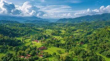 Majestic Green Valley Surrounded by Mountains photo