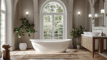 Large White Bath Tub in Bathroom photo