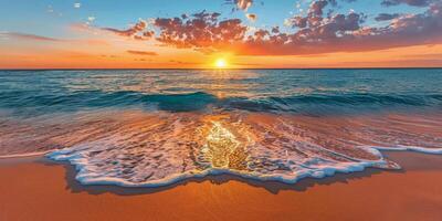 Sun Setting Over Ocean on Beach photo