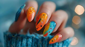 Womans Hand With Colorful Manicure photo