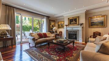 Living Room Filled With Furniture and a Fireplace photo