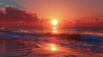 Sun Setting Over Ocean Waves photo