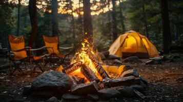 Campfire Burning Near Tent photo