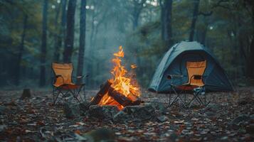 Campfire Burning Near Tent photo