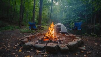 Campfire Burning Near Tent photo