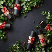 Group of Wrapped Presents on Table photo