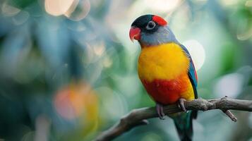 Colorful Bird Perched on Tree Branch photo