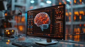Computer Screen Displaying Human Brain photo