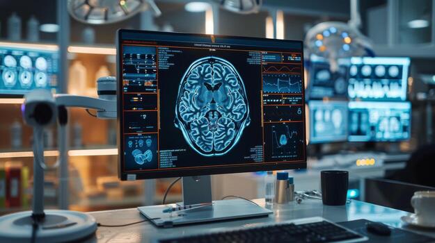 Computer Screen Displaying Human Brain photo