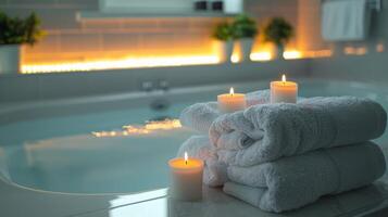 Bath Tub Filled With Candles by Window photo