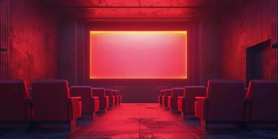 Empty Theater With Red Lights and Big Screen photo