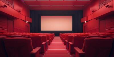 Empty Theater With Red Seats and Projector Screen photo