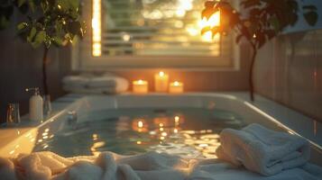 Bathtub Filled With Candles Next to Window photo