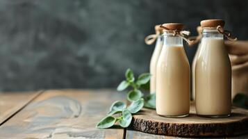 Three Bottles of Milk Hanging on a Wall photo