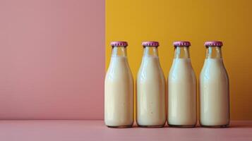 Three Bottles of Milk Arranged Side by Side photo