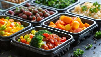 Close-Up of Tray of Food With Broccoli photo