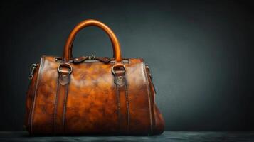 Brown Leather Bag on Table photo