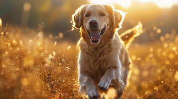 Dog Running Through Field of Tall Grass photo