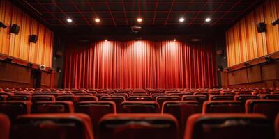 Empty Theater With Red Curtains and Seats photo