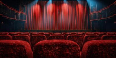 Empty Theater With Red Curtains and Seats photo