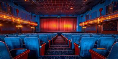 Empty Theater With Red Curtains and Seats photo