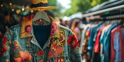 Variety of Clothes Displayed on Clothing Rack photo