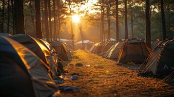 Group of Tents on Lush Green Field photo