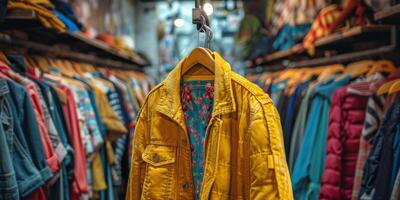 Variety of Clothes Displayed on Clothing Rack photo