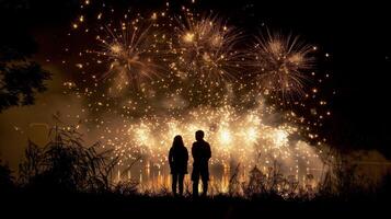 Vibrant Fireworks Exploding in Night Sky photo