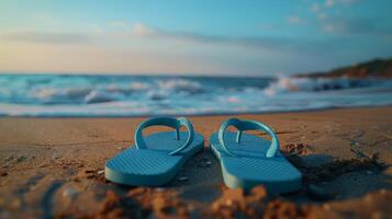 Sandals Resting on Sandy Beach photo