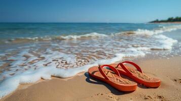 Red Flip Flops on Sandy Beach photo