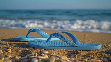 Red Flip Flops on Sandy Beach photo