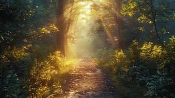 Dirt Road Running Through Forest photo