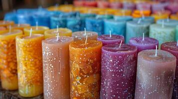 Many Different Colored Candles Arranged in a Circle photo