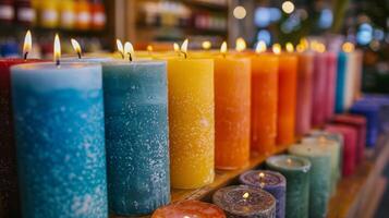 muchos diferente de colores velas arreglado en un circulo foto