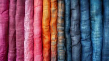 Row of Different Colored Scarves Hanging on Wall photo