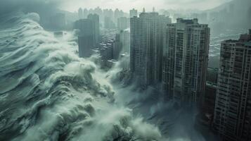 City Encircled by Massive Wave photo