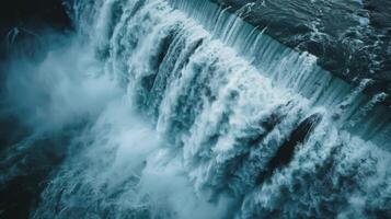 majestuoso cascada dividido por un represa foto