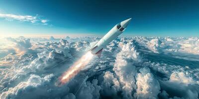 Rocket Launching Into Sky Above Clouds photo