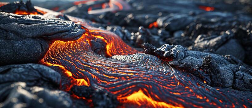 AI generated Immerse yourself in the awe-inspiring spectacle of nature's fury as fiery lava flows from the depths of the earth photo
