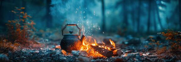 Tea Kettle Next to Campfire photo