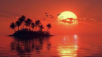 puesta de sol terminado tropical isla con palma arboles foto