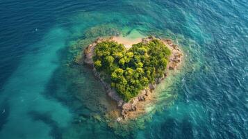 corazón conformado isla en el medio de el Oceano foto